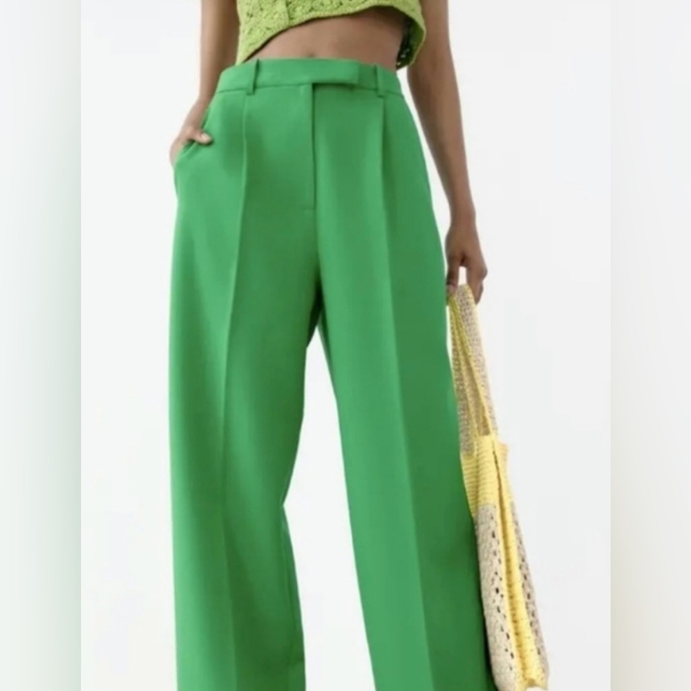 Zara Vibrant Green Wide-Leg Pants